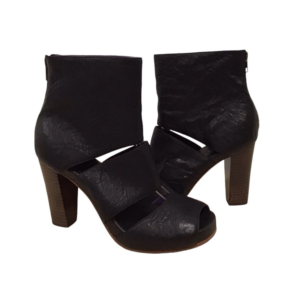 Anthropologie Gee Wa Wa Black Leather Gladiator Peep Toe Heels